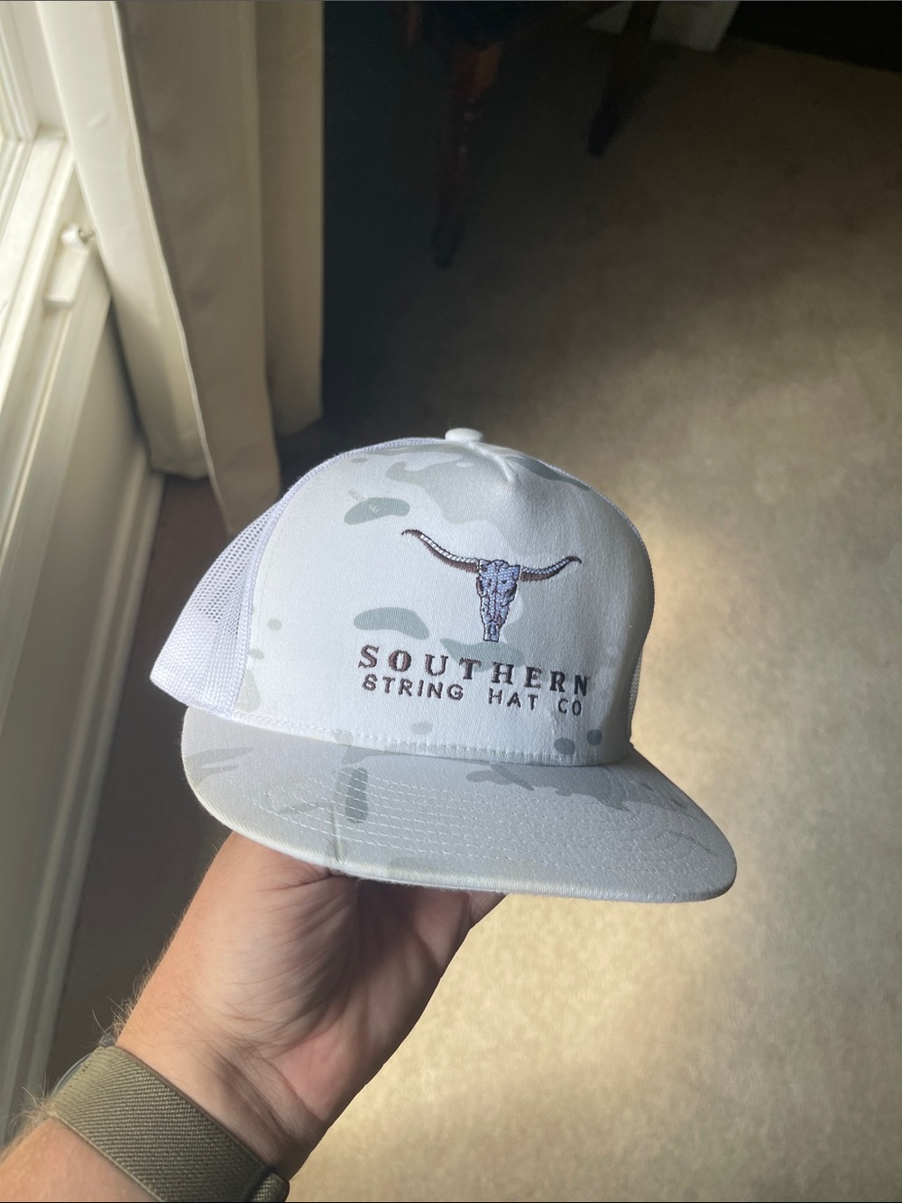 Southern String Hat Co White and camo hat